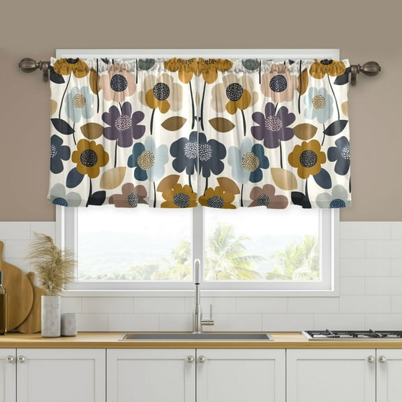 Yayeee Kitchen Curtains Tier Set of 2 Light Filtering 57"x24" Over Sink Window Panels, Colorful Floral