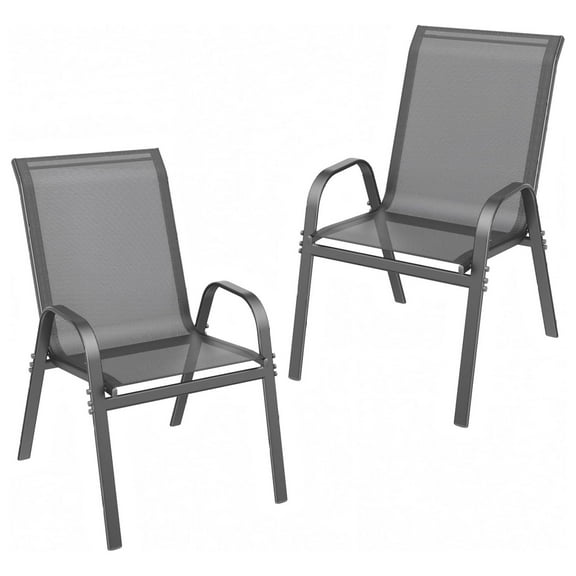 Patio Chairs set of 2, Easy Assembly Stackable Outdoor Dining Chairs with Wide Seat and Sturdy Metal Frame, Breathable All Weather Textilene Outdoor Chairs Set of 2 for Deck, Pool, Porch, Grey