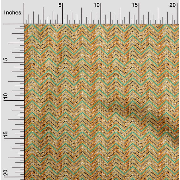 oneOone Polyester Lycra Gamboge Yellow Fabric Text & Chevron Geometric Sewing Material Print Fabric By The Yard 56 Inch Wide