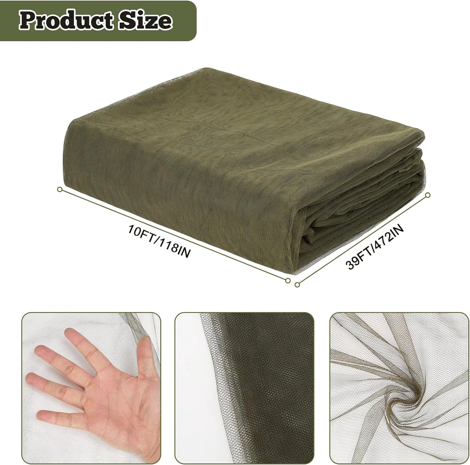 39 x 10 Ft Mosquito Netting for Garden Patio, Breathable Mesh Net for Bird and Insect Protection, Plant Cover for Vegetables, Fruits and Flowers, 3x12m Green