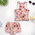 thumbnail image 6 of COEQINE Two Piece Taniki Swimsuit for Girls, Round Neck Top with Shorts Racerback Swimwear with Chest Pad, Modest Bathing Suit for 6-7 Year Olds, Easy Care, Ladybug Daisy Pink, 6 of 8