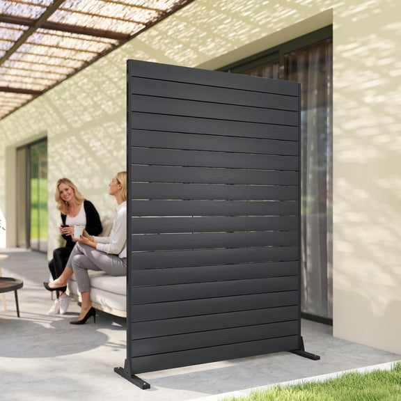 Outsunny HDPE Outdoor Privacy Screen, Freestanding Patio Divider with Stand and 6 Panels, Black