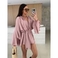 thumbnail image 6 of AURA Women V Neck Lace Long Sleeve Dress Loose Fit Casual Elegant Fall Mini Dress, 6 of 7