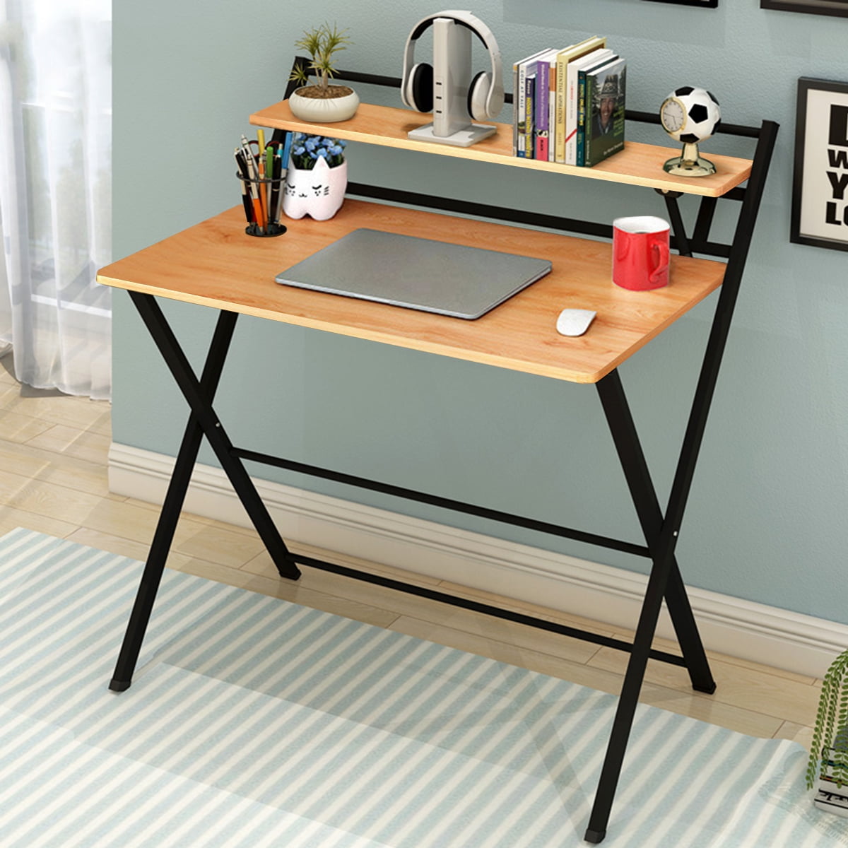 2-Style Folding Study Desk for Small Space, Home Corner Desks Simple