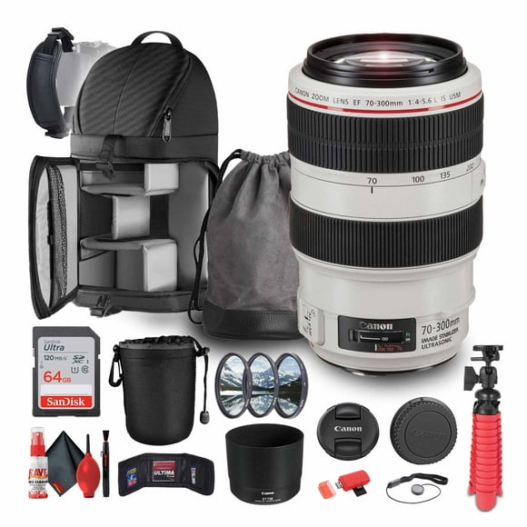 Canon EF 70-300mm f/4-5.6L IS USM Telephoto Lens Bundle 64GB Kit Backpack Set (International Model)
