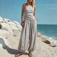 thumbnail image 2 of Guluxicc 2 Piece Womens Outfit Sets One Shoulder Sleeveless Ruched Waist Top High Waist Harem Pants Outfits with Pockets for Casual Wear, 2 of 5
