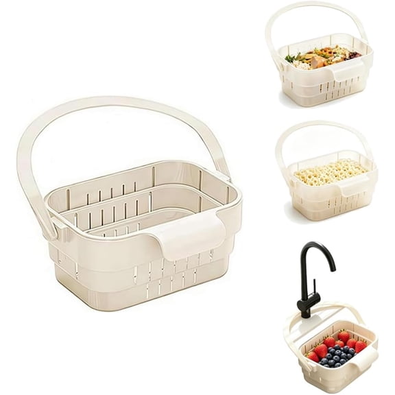 Foldable Hanging Sink Drain Basket Stretchable Kitchen Colander with Flip Cover Space Saving Food Strainer, Multi-functional Faucet Storage Rack Draining for Fruits Vegetables Utensils