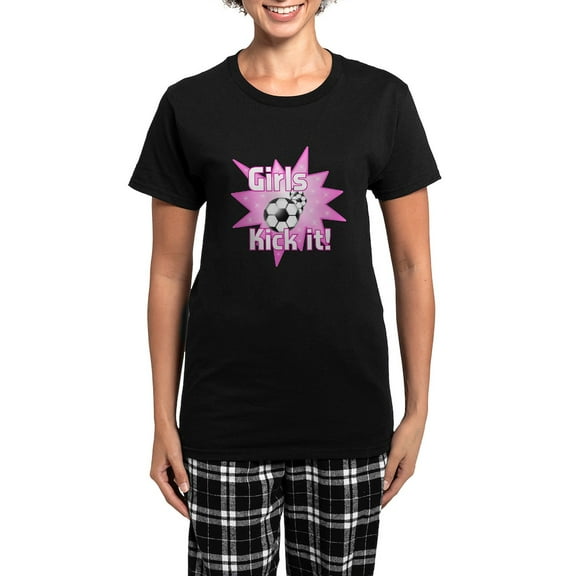 CafePress - Girls Kick It Soccer Women's Dark Pajamas - Women's Short Sleeve Print T-Shirt and Pants Dark Cotton Pajama Set