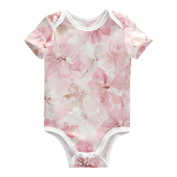 Pink Blossoms Bows Pure Cotton Bodysuit Short Sleeve Pajamas One-Piece Romper Unisex 3 Months