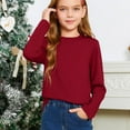 thumbnail image 4 of Otqutp 5-14 Years Girls Long Sleeve T Shirts Kids Fall Fashion Tops Crewneck Basic Tees Girls Shirts Cotton T-Shirts Loose Tunic Tops (a-Wine,9-10 Years), 4 of 8