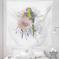 thumbnail image 1 of Tropical Tapestry, Parrot Bird Sitting on Dahlia Daisy and Hibiscus Flower Bouquet Brushstroke Effect, Fabric Wall Hanging Decor for Bedroom Living Room Dorm, 5 Sizes, Multicolor, by Ambesonne, 1 of 1