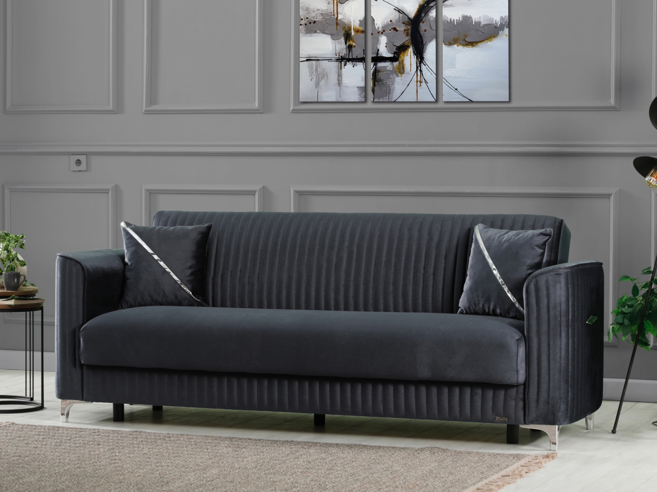 Ottomanson 90" Convertible Sofa Couch for Living Room, Microfiber Modern Sofa Bed with Storage, Gray