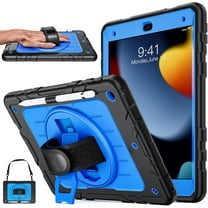CACOCO-Ipad 9Th Generation Case, Shockproof Case For Ipad 9Th/ 8Th/ 7Th Generation 10.2 With Pencil Holder, 360° Rotating Hand Strap & Shoulder Strap, Cover For Ipad 10.2 Inch 2021 (Blue)