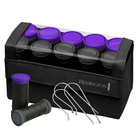 10pcs Color black Remington Travel Size Professional 1.25 Compact Ceramic Hot Hair Rollers, 10 Piece Set, Anti-Static Technology, Ionic, Black