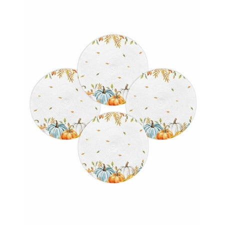 Fall Round Placemats Set of 4 Harvest Pumpkin Place Mats Thanksgiving Woven Placemat Sunflowers Autumn Maple Leaves Circle Braided Table Mat for Kitchen Dining Table Autumn Party Home Decor 15 Inch