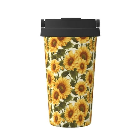 

Matuu Romantic Elegant Sunflower for Insulated Coffee Mug Reusable Travel Coffee Cup Spill Proof 16oz Stainless Steel Coffee Cups for Hot/Ice Coffee Tea