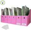 Evelots Magazine File Holder-Organizer-Full 4 Inch Wide-Pink-With Labels-Set/6
