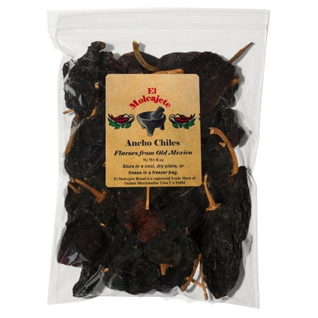 Dried Ancho Chiles Peppers El Molcajete Brand 8 oz Resealable Bag ? Mexican Recipes, Chilis, Tamales, Salsa, Chili, Meats, Soups, Mole, Stews &
