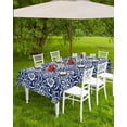 thumbnail image 4 of Outdoor Tablecloth with Umbrella Hole Rectangle 60x84inch, Nautical Floral Spillproof Fabric Outdoor Tablecloths, Tile Baroque Navy Blue Picnic/Patio Zipper Table Covers, 4 of 6