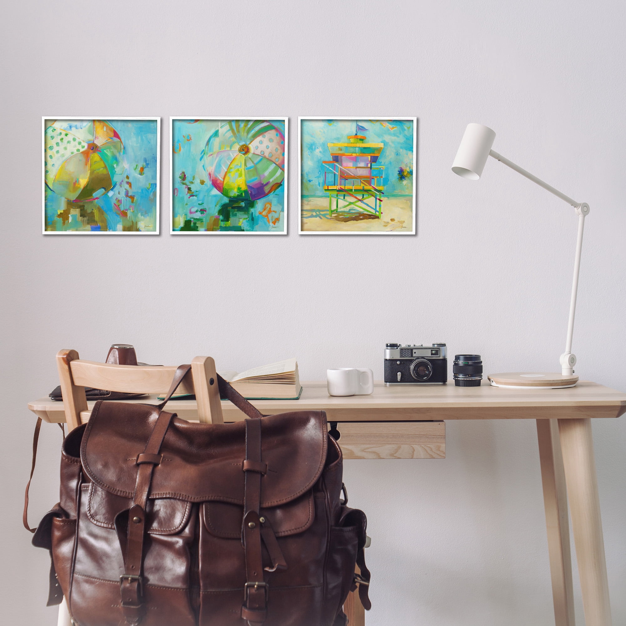 Stupell Industries Abstract Beach Scenes Abstract Painting White Framed Art Print Wall Art, 12 x 12, Set of 3