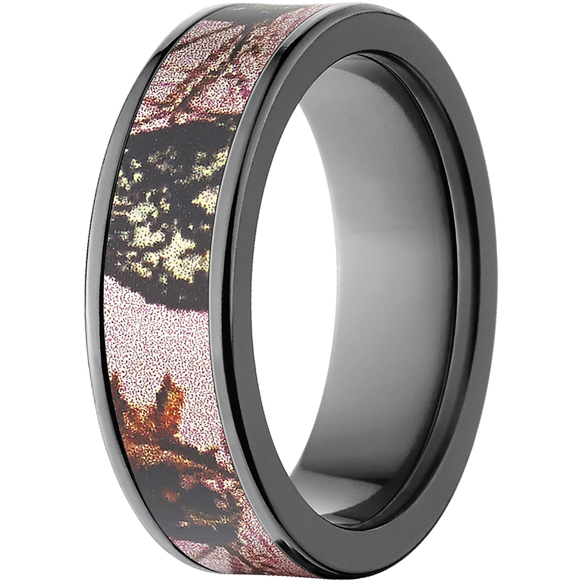 Mossy Oak Pink Break Up Women's Camo Black Zirconium Ring with Polished Edges and Deluxe Comfort Fit