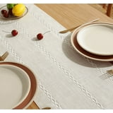 "Zhudiyof Beige Rustic Linen Table Runner, 13""×72"", Hand-Tassels, Farmhouse Style for Dining ...
