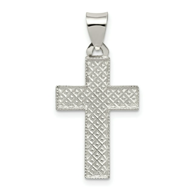 925 Sterling Silver Texturé, Brossé and Poli Croix Latine Pendentif en Forme