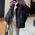thumbnail image 3 of Womens Cropped Puffer Jacket Quilted Coat with Faux Fur Lapel Winter Warm Baggy Long Sleeve Zip Down Outerwear, 3 of 4