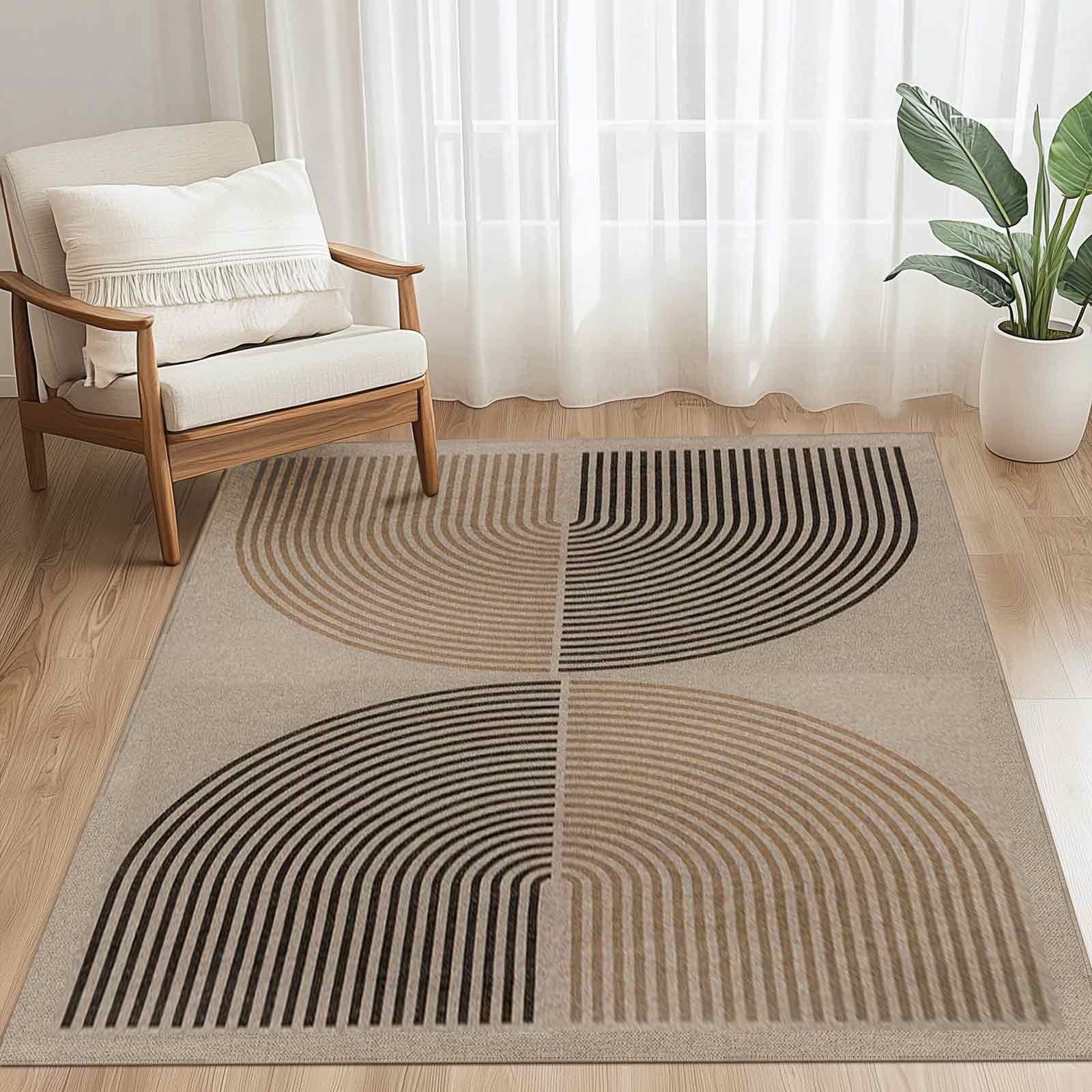 Modern Indoor Outdoor Rug, Washable Non- Low Pile Geometric Carpet for Patio, Entryway, Living Room, and Kitchen, Boho Farmhouse Area Rug, 23.6"x15.7"