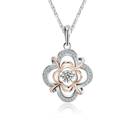 Dancing Stone Flower Design Sterling Silver CZ Pendant Necklace Water Waves chain Ginger Lyne Collection