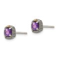 thumbnail image 2 of Sterling Silver with 14k Square Cushion Amethyst Post Earrings, 2 of 3