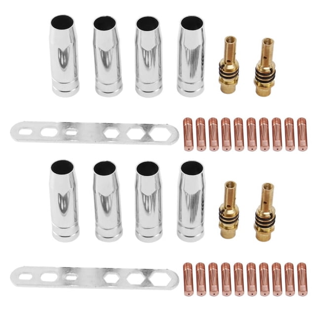 Juego de 34 puntas de contacto para boquillas de soldadura Mig/15Ak de 0,8 x 25 mm, juego de soporte para conector de gas M6