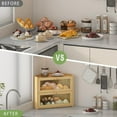 thumbnail image 3 of Black Corner Bread Box Large Bamboo Wooden Kitchen Countertop Storage Container with Window Bread Holder Farmhouse Style, 3 of 14