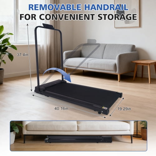 Walking Pad Treadmill with Handle Bar & Adjustable Incline, Compact Portable Treadmill for Home Office, 0.6-3.8 MPH Remote Speed Control, Black