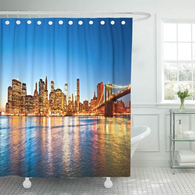 ABPHQTO Cortina de ducha Blue Brooklyn View of Manhattan Nueva York EE. UU. 160x180 cm