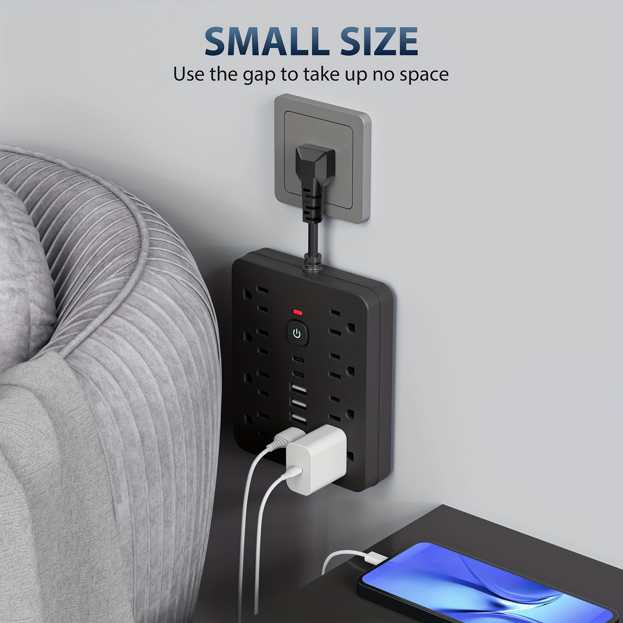 Multi functional socket with 8AC socket, 4USB, and 2 Type-C ports for power board surge protector