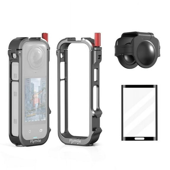 Utility Frame Cage for Insta360 X4, Aluminum Protective Case Cold Shoe Interface with 1/4" Threads Mount Folding with Silicone Lens Cap for Insta360 X4 Accessories