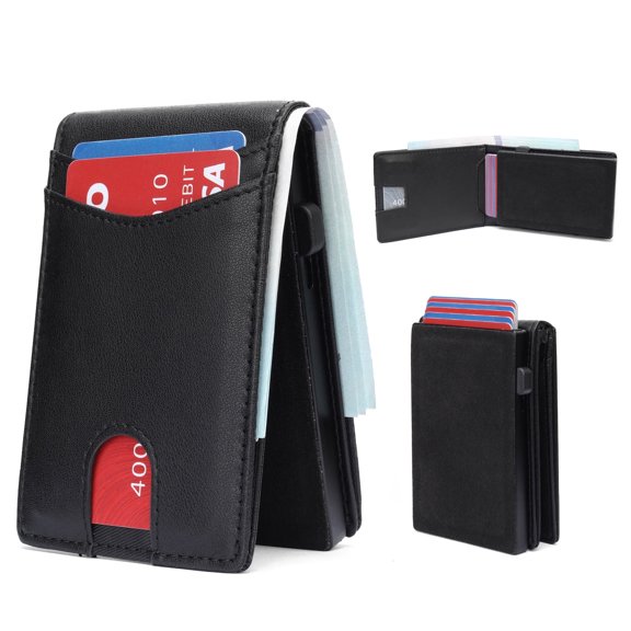 Laatikui Men's Large Capacity With Carbon Fiber Flip Anti-Infringet Card Holder Wallet Purse