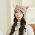 thumbnail image 3 of Njoeus Ribbed Knit Beanie Hat for Women Girls Cute Cats Ears Hat Winter Warm Slouchy Cuffed Skull Cap for Women, 3 of 5