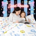 thumbnail image 4 of meiyoeat Cartoon Softball Glove Twin Comforter Sets for Girls, Kawaii Blue Bow Stars Bedding Set, Star Reversible, 2 Pieces, 1 Comforter and 1 Pillowcase, 4 of 6