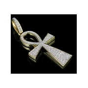Men's 10K Yellow Gold Genuine Diamond Egyptian Ankh Cross Pendant 3/10 Ct 1.4"