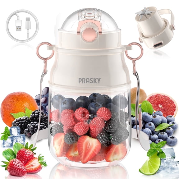 PRASKY 2-in-1 Portable Blender, BPA Free 27oz for Juicer, Smoothies and Shakes (White)