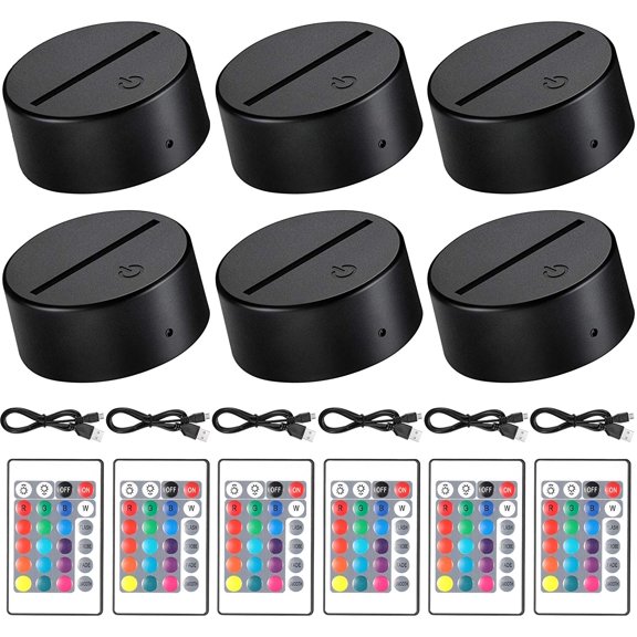 6 Pieces 3D Night LED Light Lamp Base 16 Colors LED Display Base with Remote Control and USB Cable, Christmas Light Lamp Display Acrylic for Restaurant Shop(Small,Black)