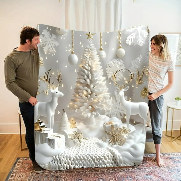 Mineart 75x100cm Printed Flannel Blanket, Soft Warm Throw for Bedroom, Sofa, Living Room Napping And Christmas Holiday Home Decor