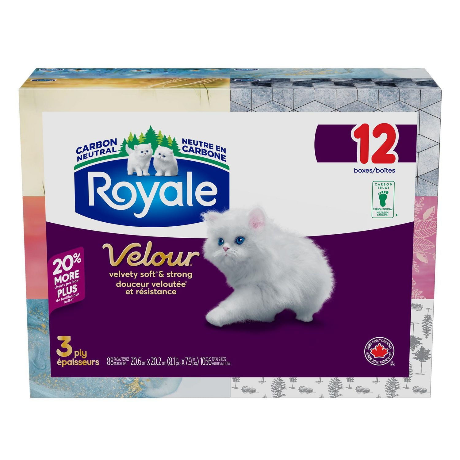Royale Velour Facial Tissue, 12 Flat Boxes, 88 Tissues per box