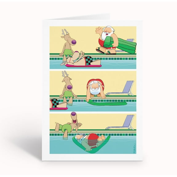 Pool Raft Santa Christmas Cards - 18 Pool Christmas Cards & Envelopes - 30024