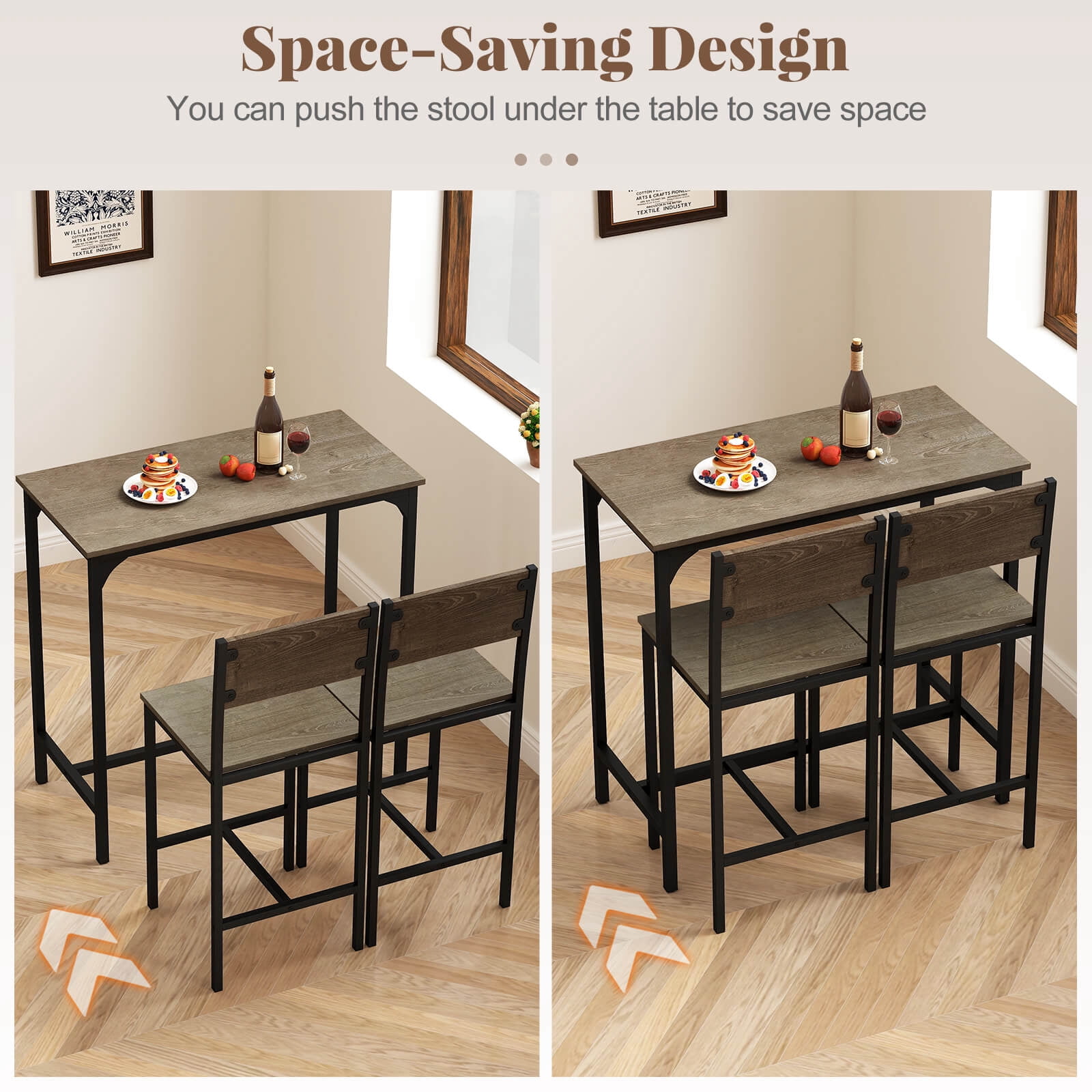 Costway 3 PCS Bar Table & Chair Set Kitchen Table with 2 Bar Stools for Small Space