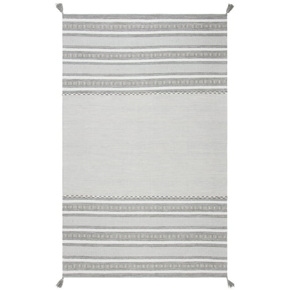 SAFAVIEH Montauk Ben Striped Cotton Area Rug, Grey/Ivory, 6' x 9'