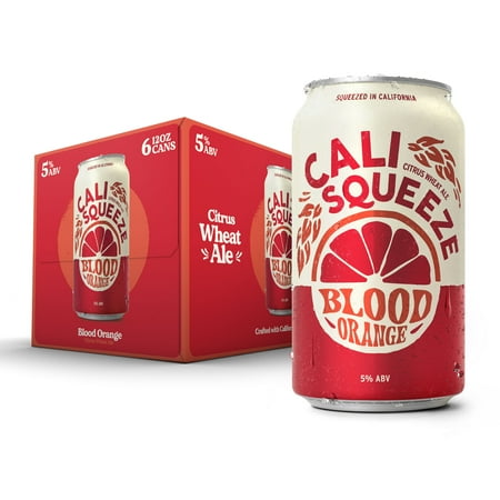 Cali Squeeze Blood Orange Wheat Ale Craft Beer, 6 Pack, 12 fl oz Cans, 5% ABV