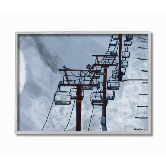 Stupell Industries Ski Lift Blue Sky Painting Framed Wall Art by Karen Dreyfus, 16" x 20", Gray Framed
